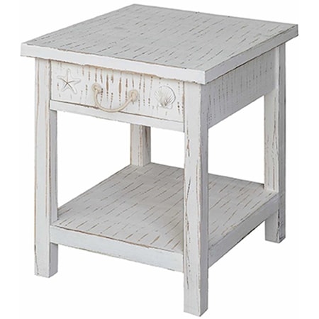 Seaside White Coastal End Table